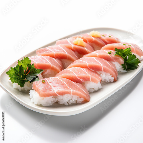 Hamachi Yellowtail Sushi on White Background