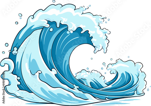 Sea wave. Vector Illustration of blue ocean wave with white foam. Isolated cartoon splash photo