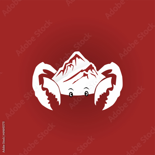 crab with mountain Logo Template icon design. Unusual crab logo vector.isolated on red background