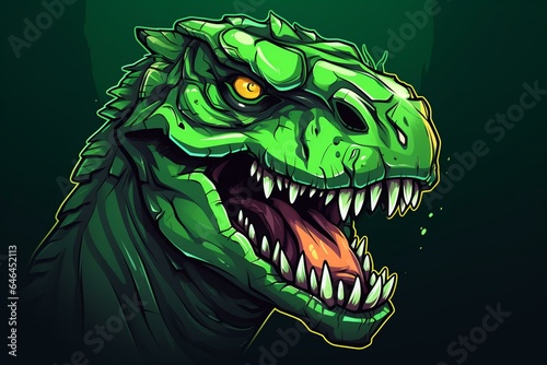 Illustration of a stylish green dinosaur  perfect for sports logos  t-shirt designs  printing  and as an esports mascot. Generative AI