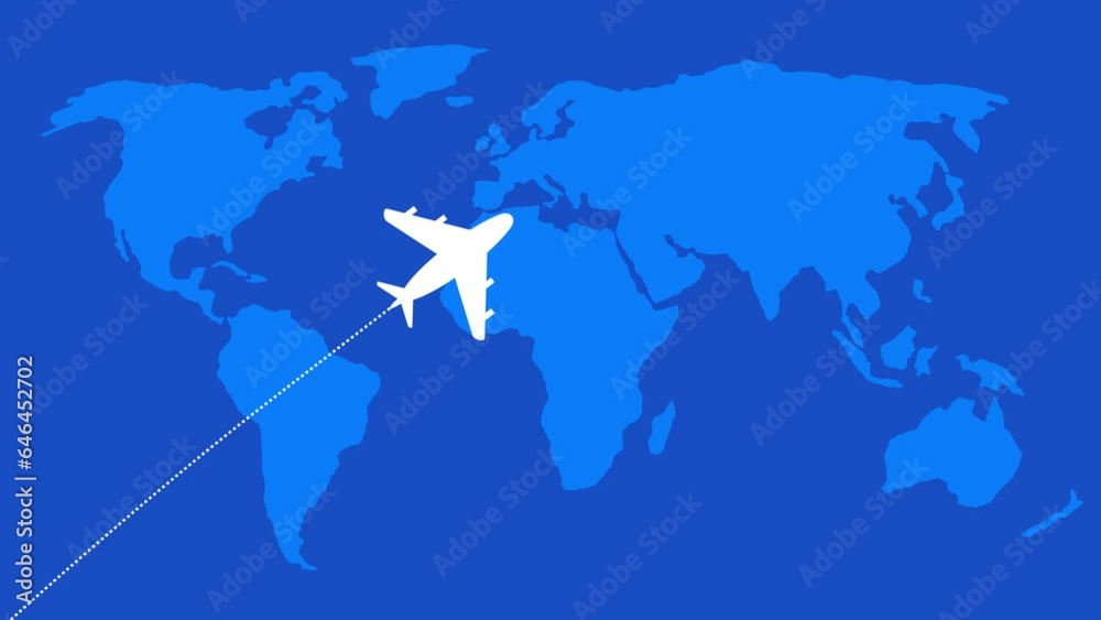 Airplanes animation fly over around world map with blue loopabled ...