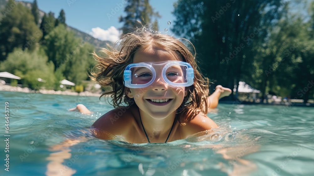 Naklejka premium child swimming in the pool
