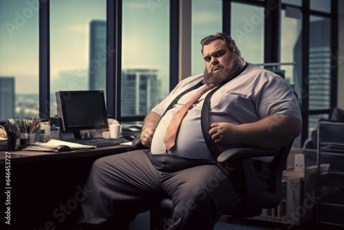 Fat business boss working in high rise office,generative ai © LomaPari2021