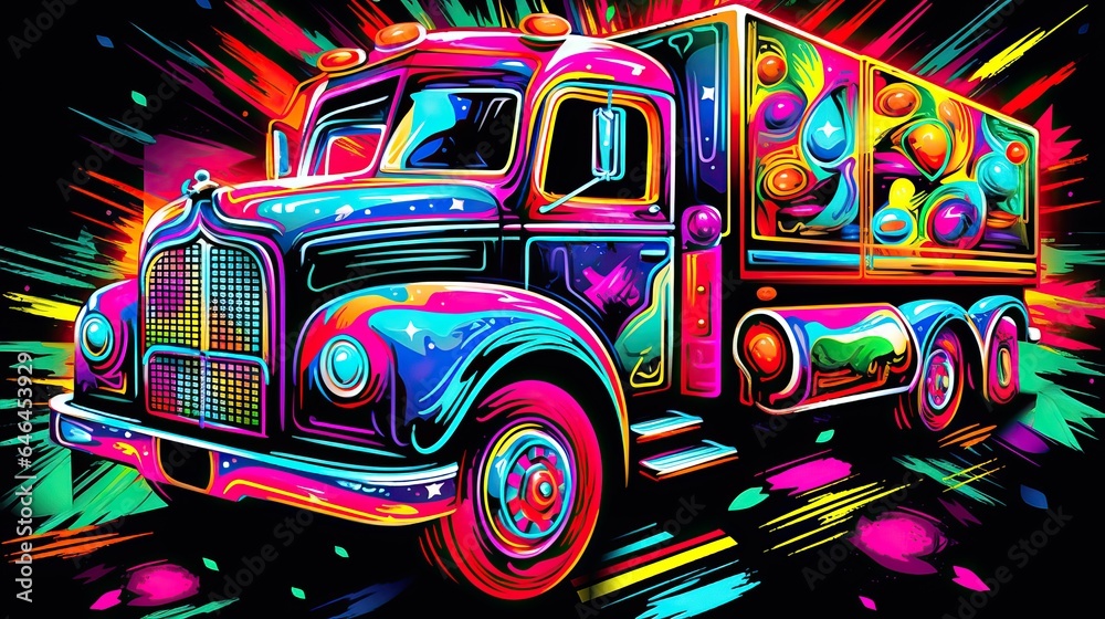 Truck pop art collage style in neon bold color Truck pop art collage style in neon bold color