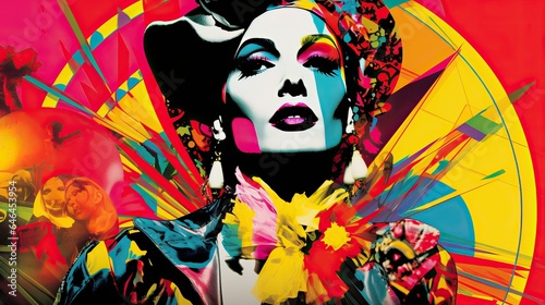 Fashion model pop art collage style in neon color