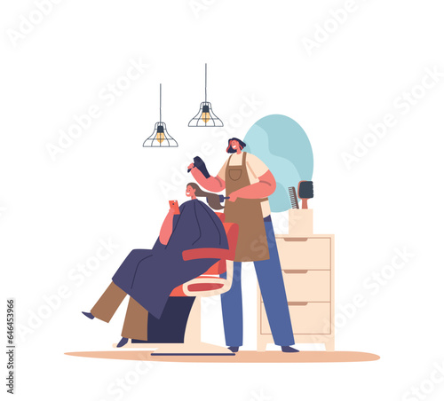 Bride In Hair Salon Awaits Her Bridal Hairstyle Transformation, Her Eyes Filled With Anticipation Vector Illustration