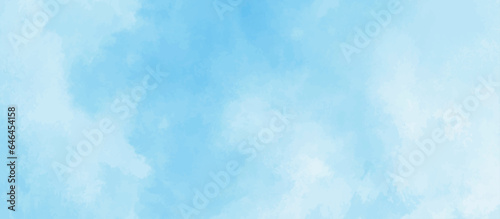blue sky with clouds. Light sky blue shades watercolor background. Sky Nature Landscape Background. sky background with white fluffy clouds.><	