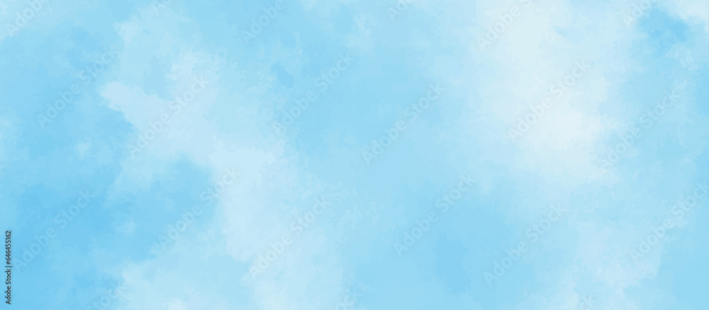 blue sky with clouds. Light sky blue shades watercolor background. Sky Nature Landscape Background. sky background with white fluffy clouds.><	