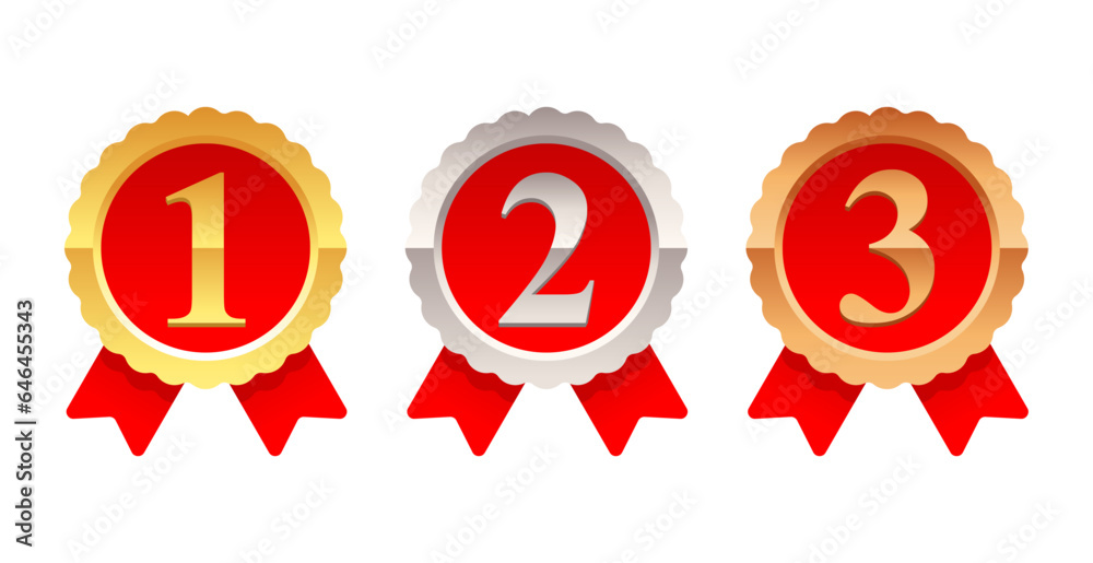 Gold, silver, bronze medals - 1st, 2nd, 3rd places Stock Vector | Adobe