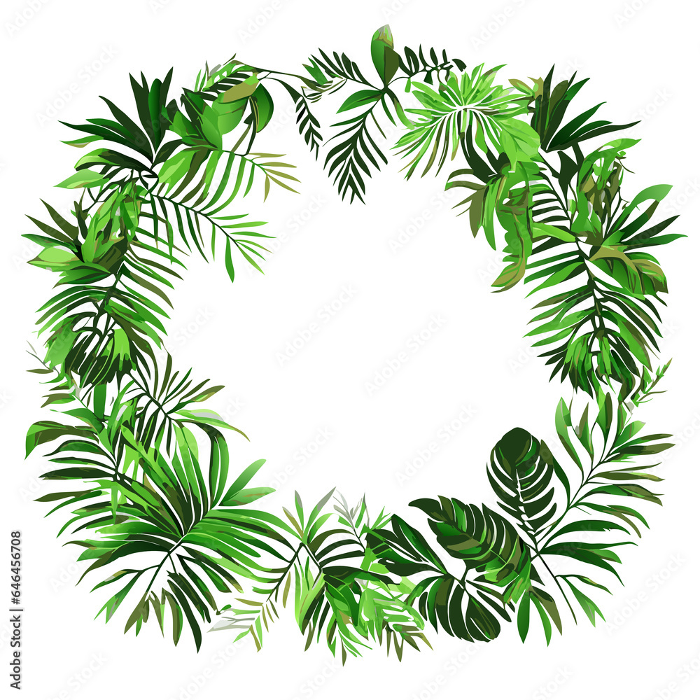 Tropical wreath with palm leaves on white background. 