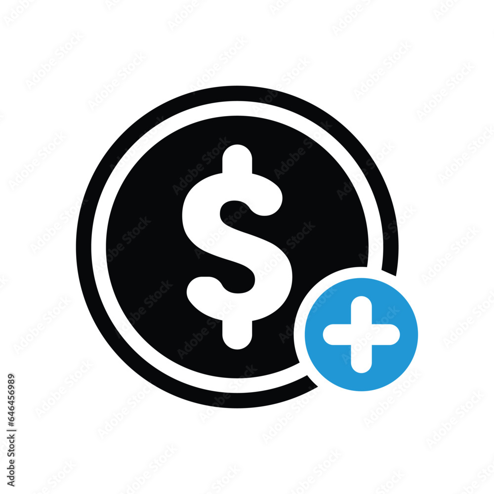 Finance icon with add sign. Finance icon and new, plus, positive symbol. Icon, extra, money, dollar, positive, sign, join, pay, plus, add, addition Finance icon with add sign. Finance icon and new, plus, positive symbol. Icon, extra, money, dollar, positive, sign, join, pay, plus, add, addition