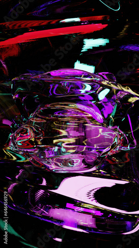 Incredible abstract colored reflections of light in deformed glass surfaces