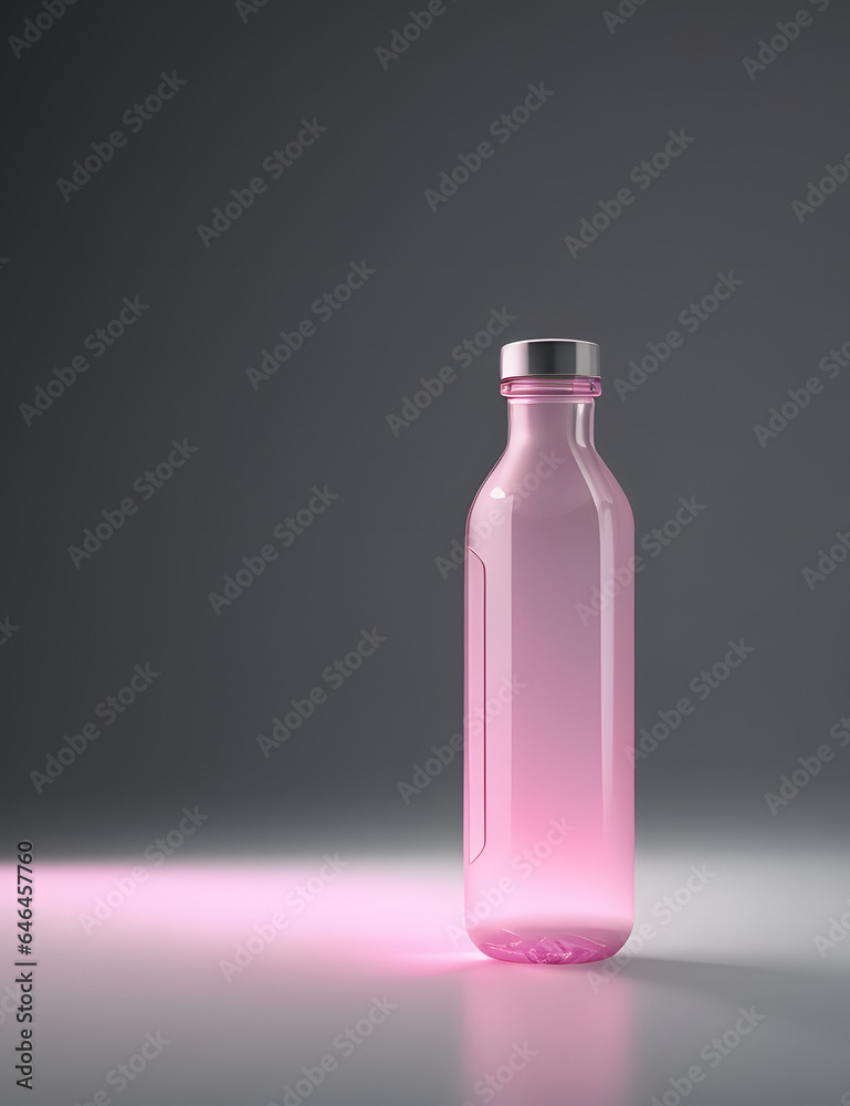 A minimalist composition featuring the translucent pink glass water bottle on a clean, white surface with dark lighting, highlighting the sleek design and the protective sleeve. A minimalist composition featuring the translucent pink glass water bottle on a clean, white surface with dark lighting, highlighting the sleek design and the protective sleeve.