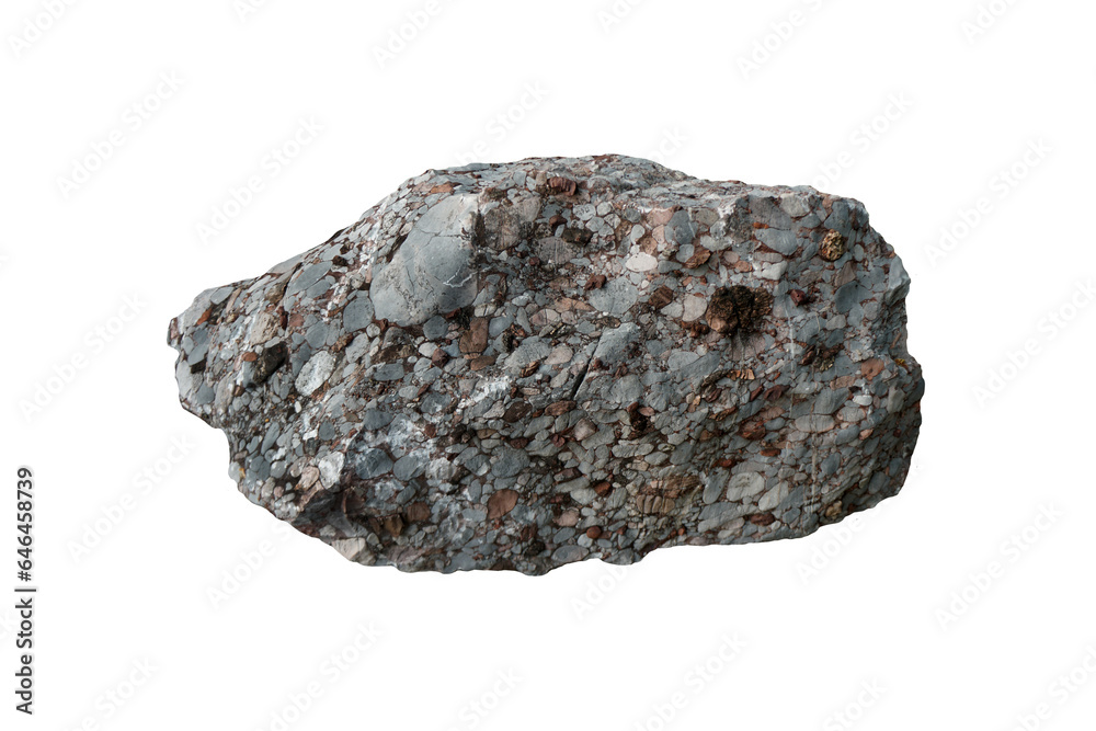 A big conglomerate rock stoneisolated on white background.