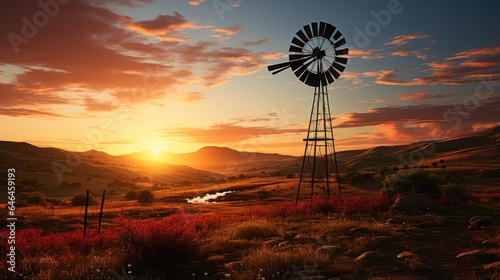 garden windmill with sunset background