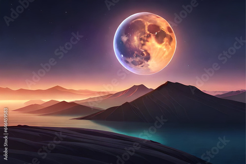 Moon in sky at night background asset game 2D 