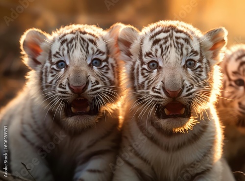 A group of white tiger kittens © cherezoff