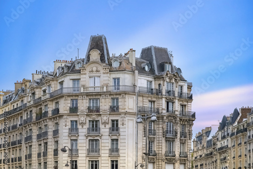 Paris, ancient buildings rue de Lyon, typical facades and windows 