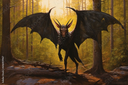 Artwork depicting the Jersey Devil, a mythical creature believed to inhabit the New Jersey Pine Barrens. Generative AI