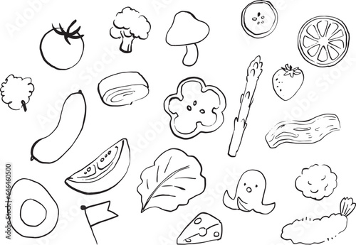 お弁当の中身のかわいい手描き線画イラスト(EPS)
