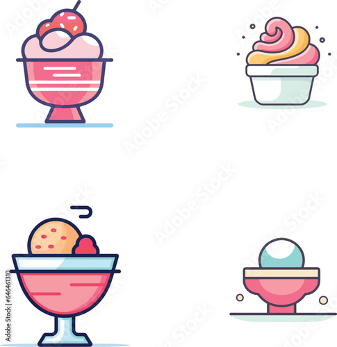 candy ice cream cup colorful silhouette icon style vector elements set