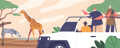 Adventurous Travelers Explore Wild Beauty Of Africa On A Thrilling Jeep Safari Tour, Marveling At Exotic Wildlife
