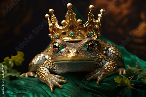 A crowned fairytale amphibian commonly known as frosch or kröte. Generative AI