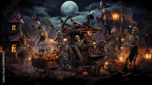 Skeletons carnival dia de los muertos. Ghouls, abomination, Halloween season, Generative AI