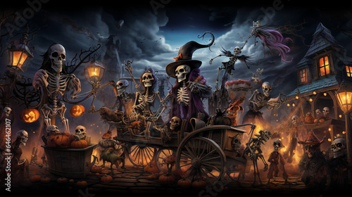 Skeletons carnival dia de los muertos. Ghouls  abomination  Halloween season  Generative AI