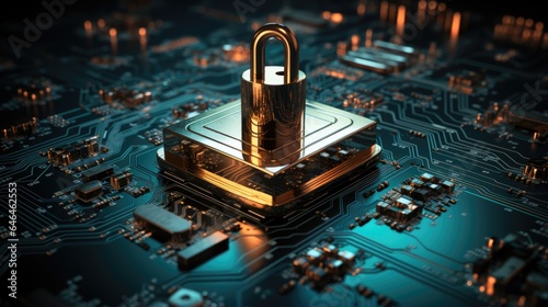 lock inside abstract technology shield digital world cybersecurity link hi tech dark blue background