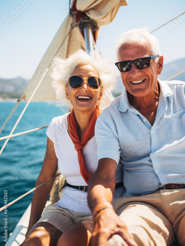 A Photo of a Senior Couple Sailing in the Greek Islands
