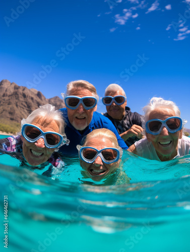 A Photo of an Elderly Group Snorkeling in Clear Blue Waters