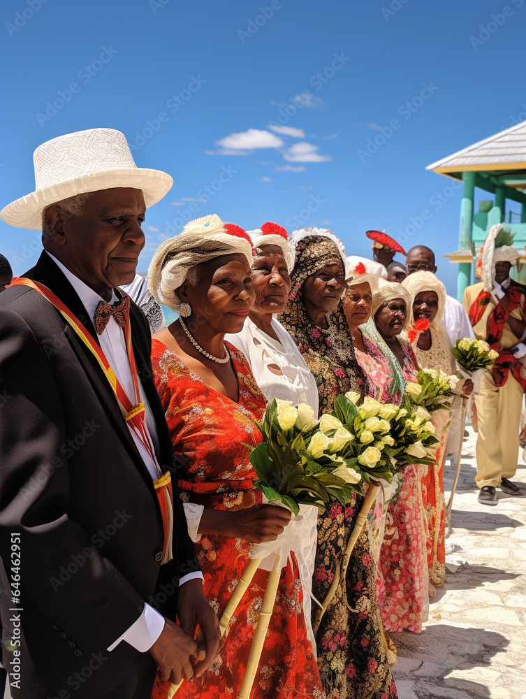 A Photo of Seniors Attending a Traditional Wedding Ceremony Abroad