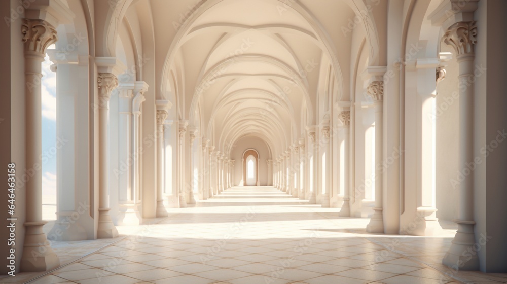 A hallway with a series of arches leading to alcoves