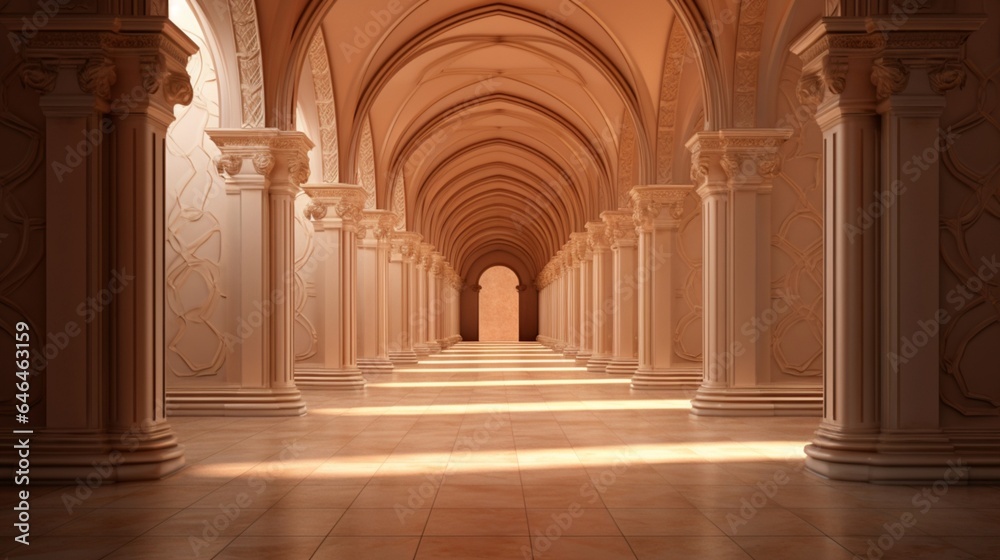 A hallway with a series of arches leading to alcoves