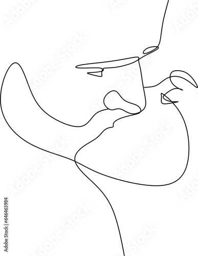Couple Faces One Line Drawing. Couple Kissing Creative Contemporary Abstract Line Drawing. Woman and Man Modern Vector Minimalist Design for Wall Art, Print, Card, Poster.