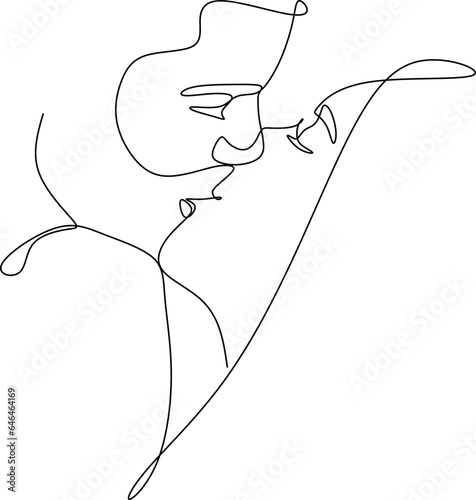 Couple Faces One Line Drawing. Couple Kissing Creative Contemporary Abstract Line Drawing. Woman and Man Modern Vector Minimalist Design for Wall Art, Print, Card, Poster.