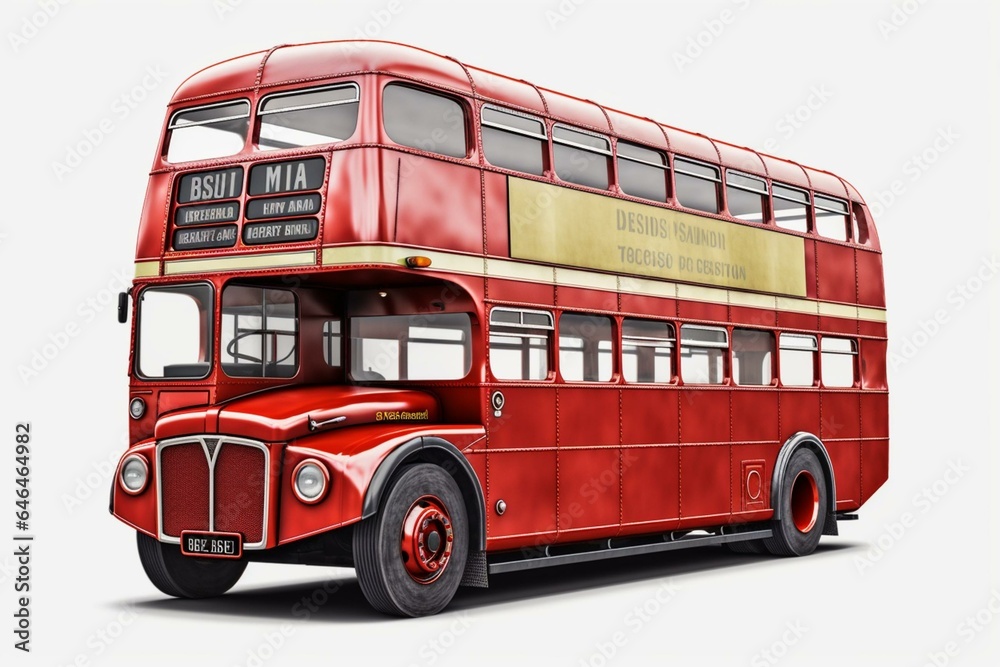 Vintage red double decker bus on transparent background. Generative AI