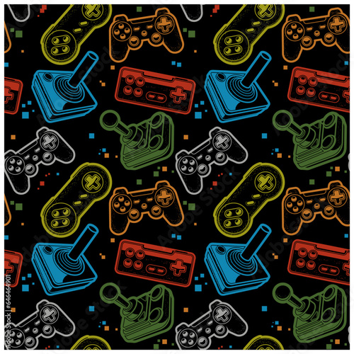 Seamless pattern with joysticks, gamepads seamless pattern, console gaming background, vector