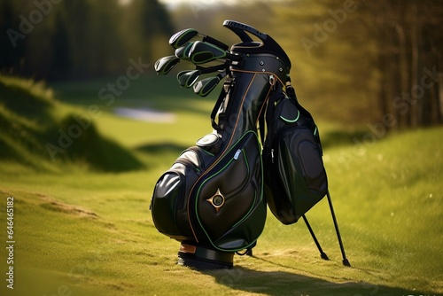 Golf bags for carts and standing, designed to carry clubs. Generative AI