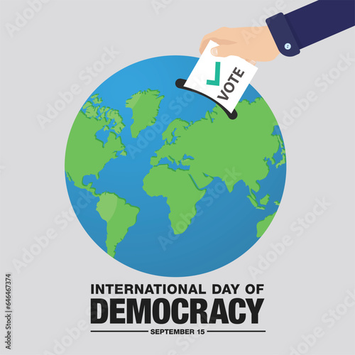 International Day of Democracy Banner With Hand Voting, Vector Illustration