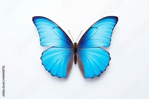 A light blue butterfly isolated on a white background. Generative AI © Maayan