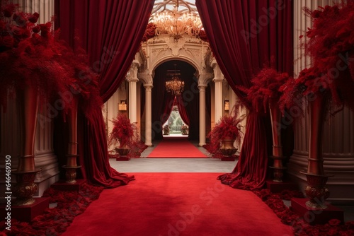 lavish entrance with red path. Generative AI