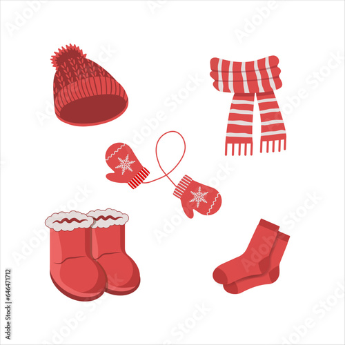 illustration of isolated girl accessories winter set