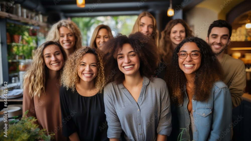 Group of happy multiracial women hugging at meeting