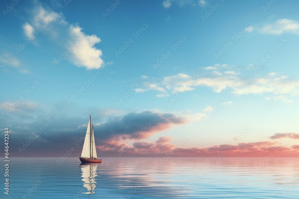 Small sailboat floating on the sea. Generative AI