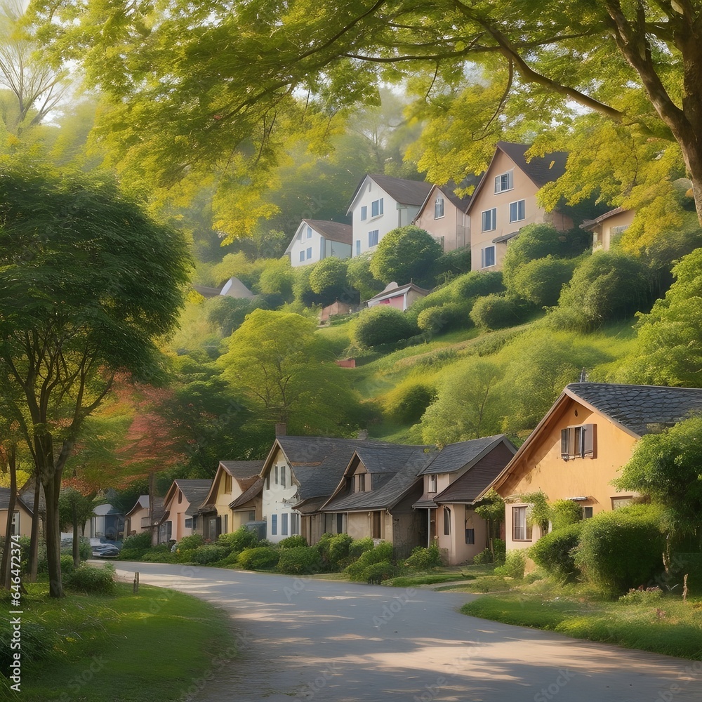 Hidden village in the mountains. Generative AI. Hidden village in the mountains. Generative AI.