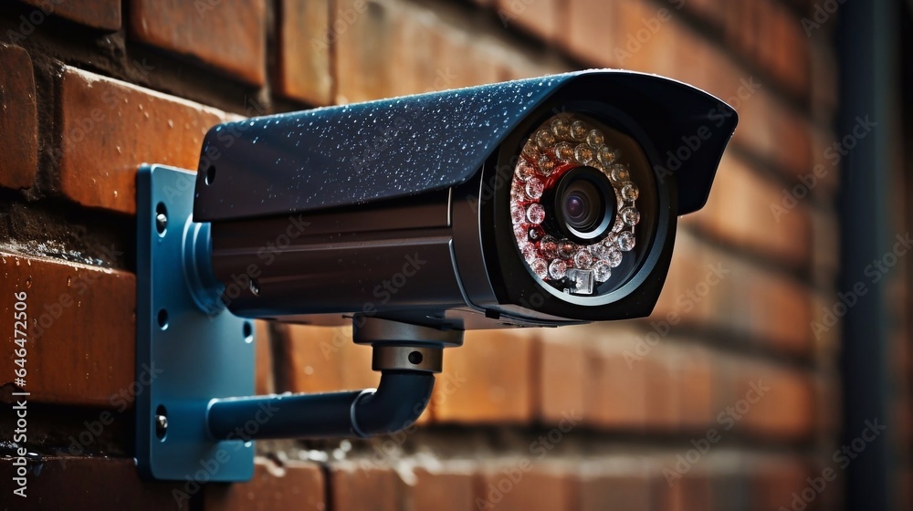 Security camera on a wall. Surveillance camera.