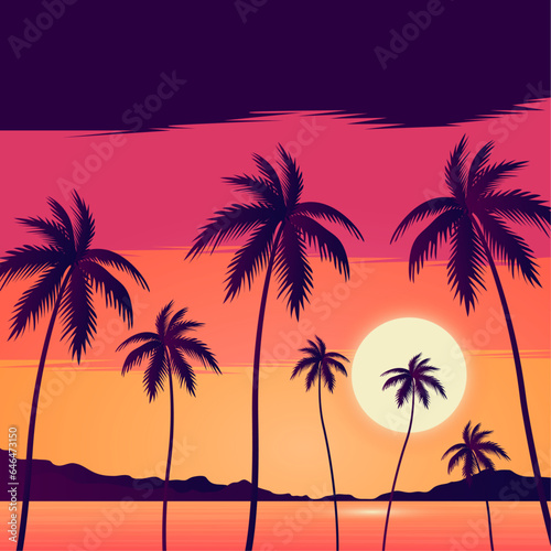 Gradient tropical palm silhouettes background © AinStory