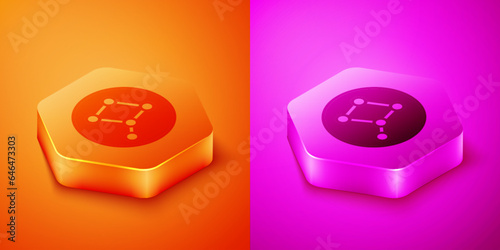 Isometric Great Bear constellation icon isolated on orange and pink background. Hexagon button. Vector